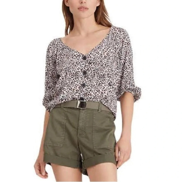 Sanctuary White & Black Leopard Print Button Popover Blouse Small Women’s - Picture 1 of 11